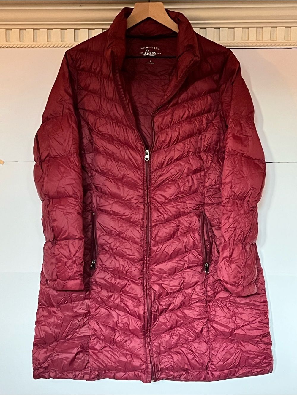 Women's Long Chevron Quilted Packable Down Puffer Coat - Large